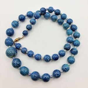 Vintage Blue Mottled Glass Stone Beaded Necklace